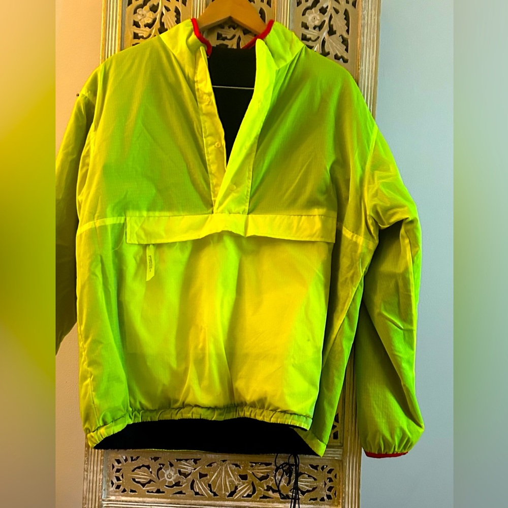 PEDONI 80s Style Black Neon Yellow Red Reversible 1/4 Zip Pullover Sz Large